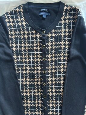 Tommy Hilfiger Black & Tan Houndstooth Grid Button Cardigan
